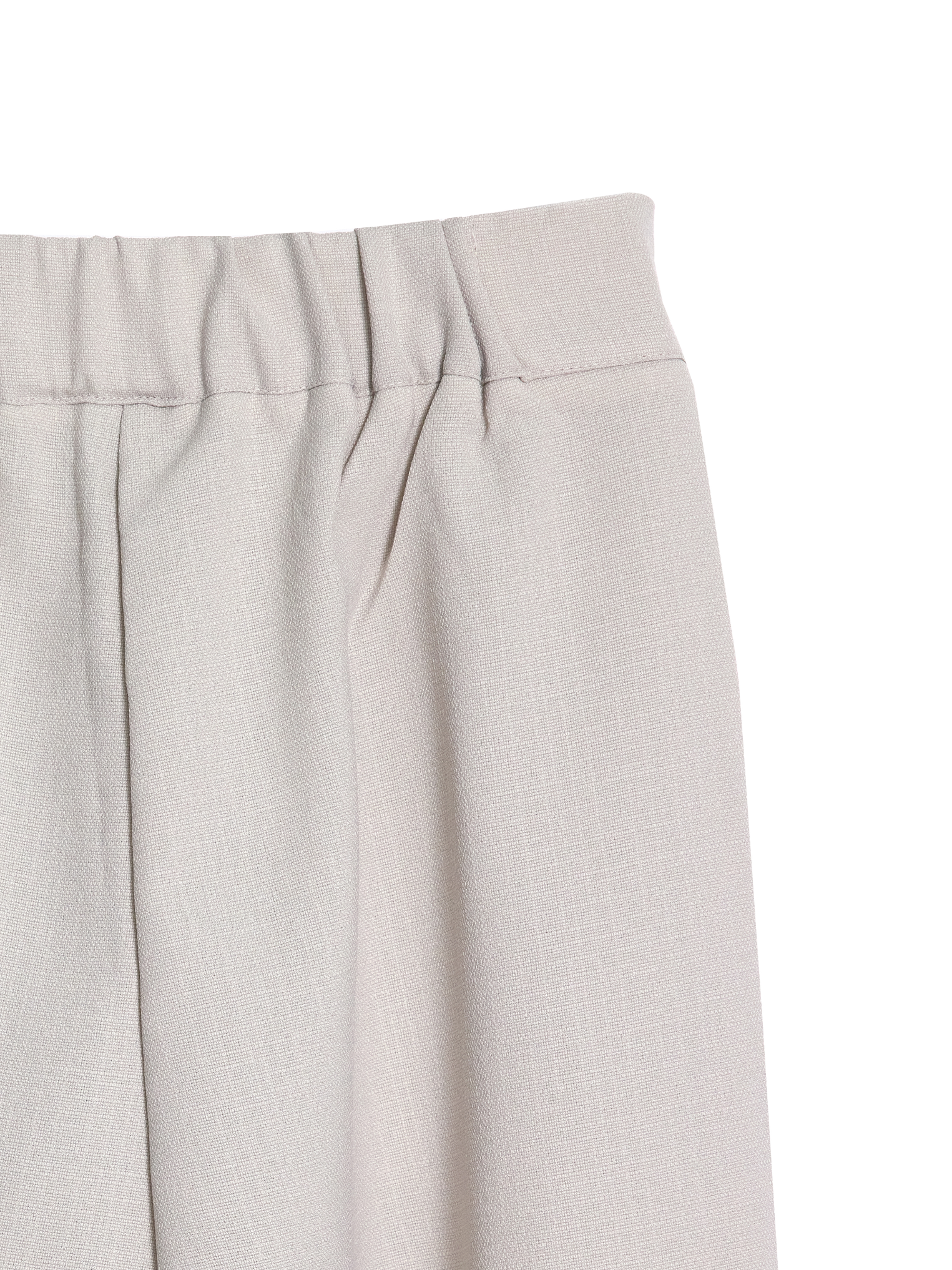 A zoomed-in detailed view of the elastic waist band of the trouser.