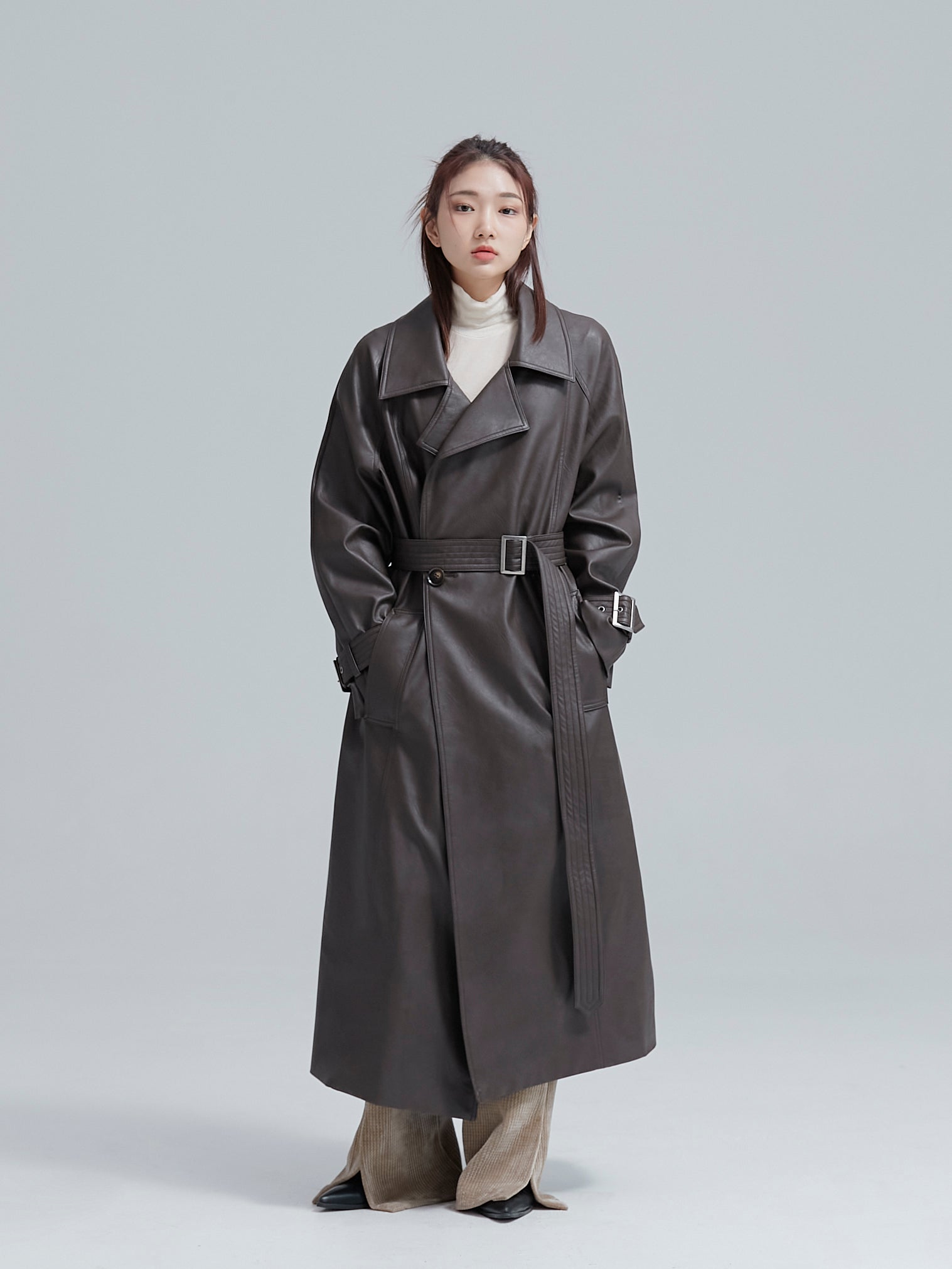 Belted Leather Trench Coat - Fuzzymore