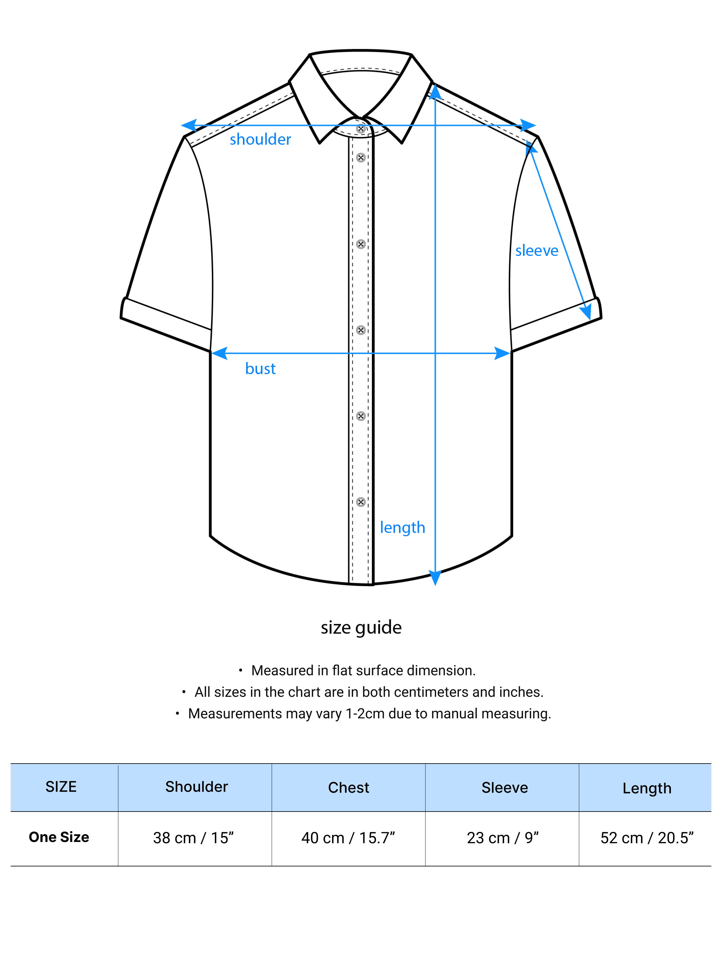 A picture of a size chart that shows a detailed measurements of the product.