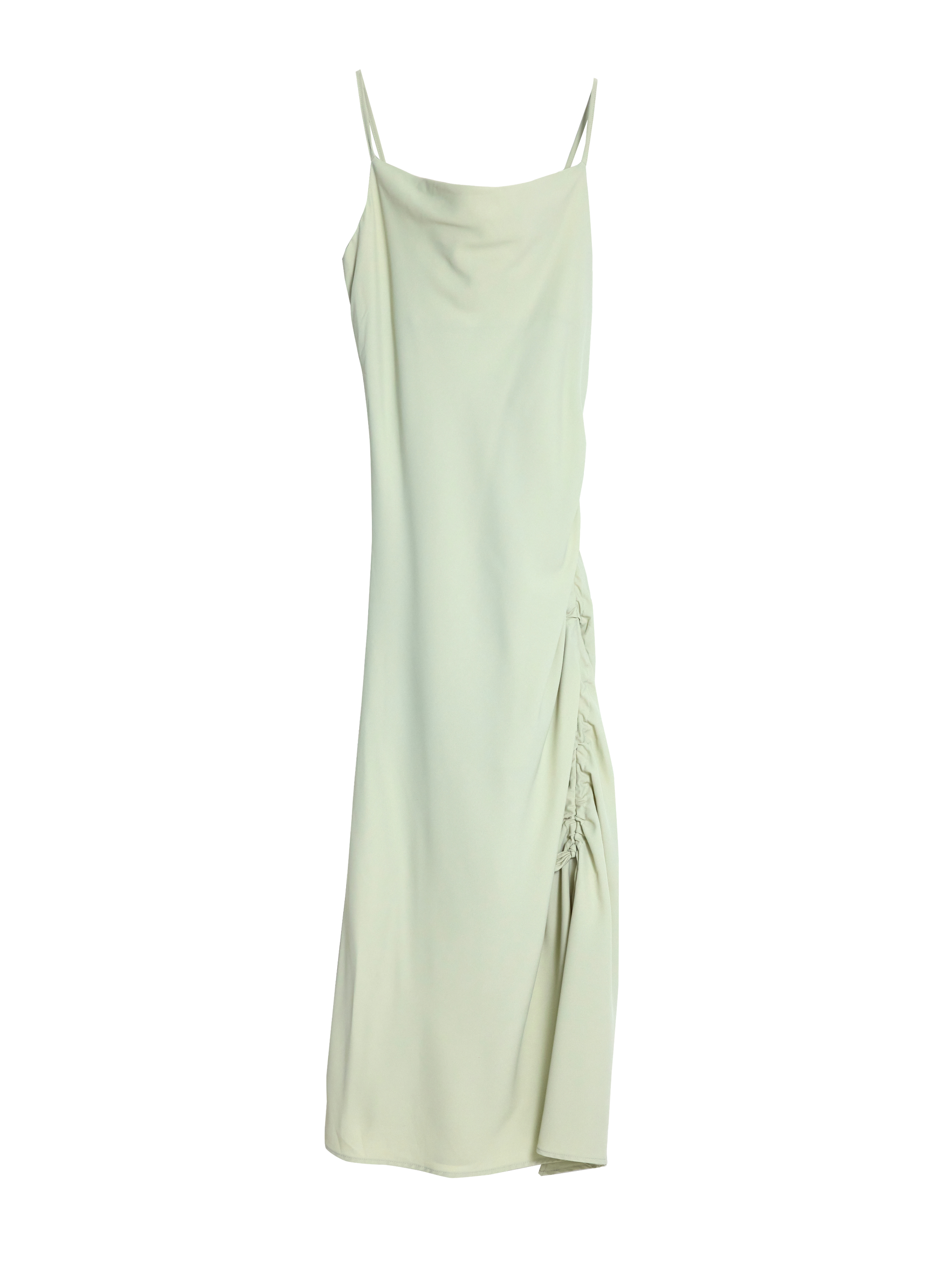 The striking mint-green drawstring maxi dress in a captivating front-facing view.