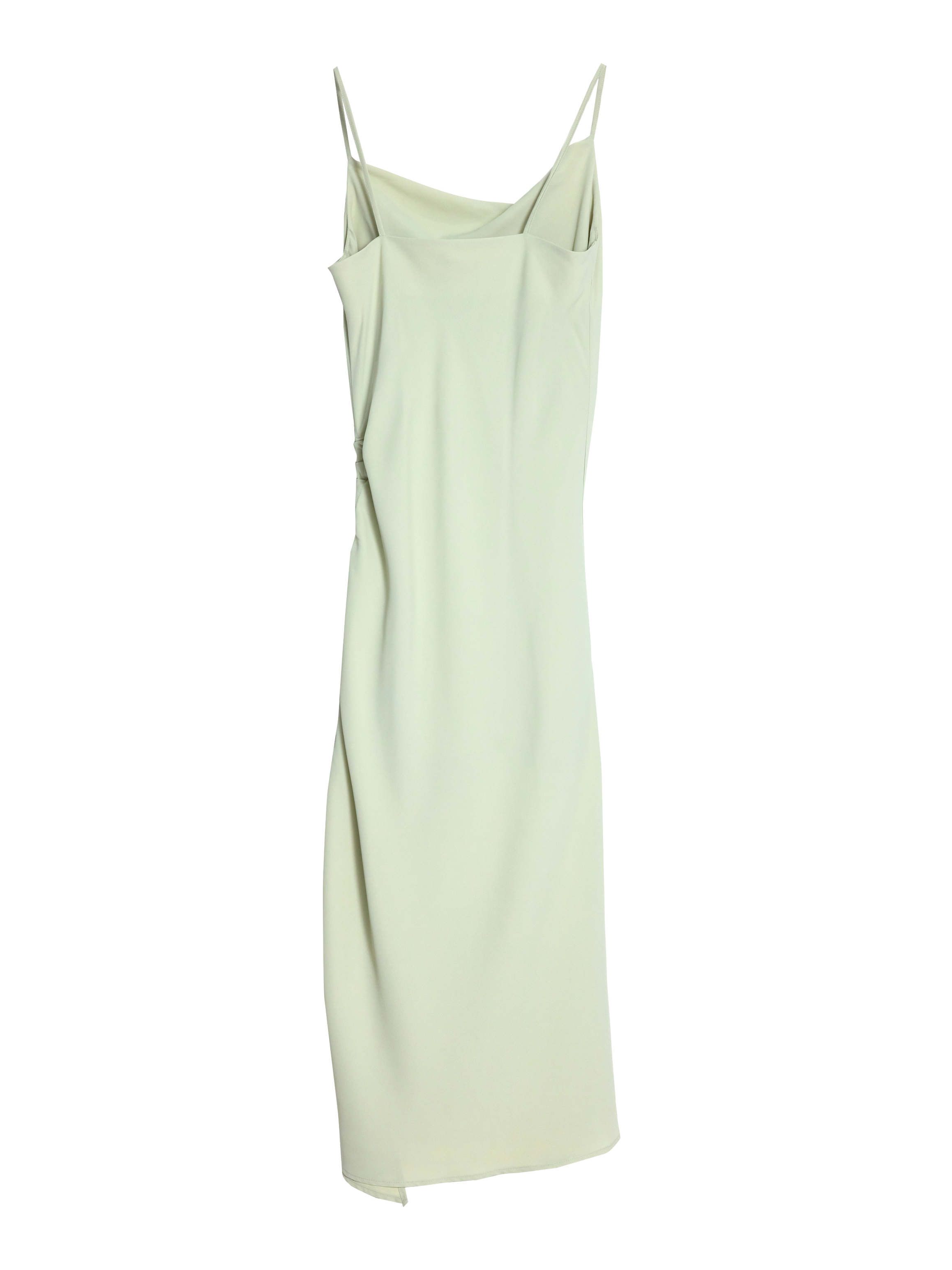 Alluring back view of the mint-green maxi dress.