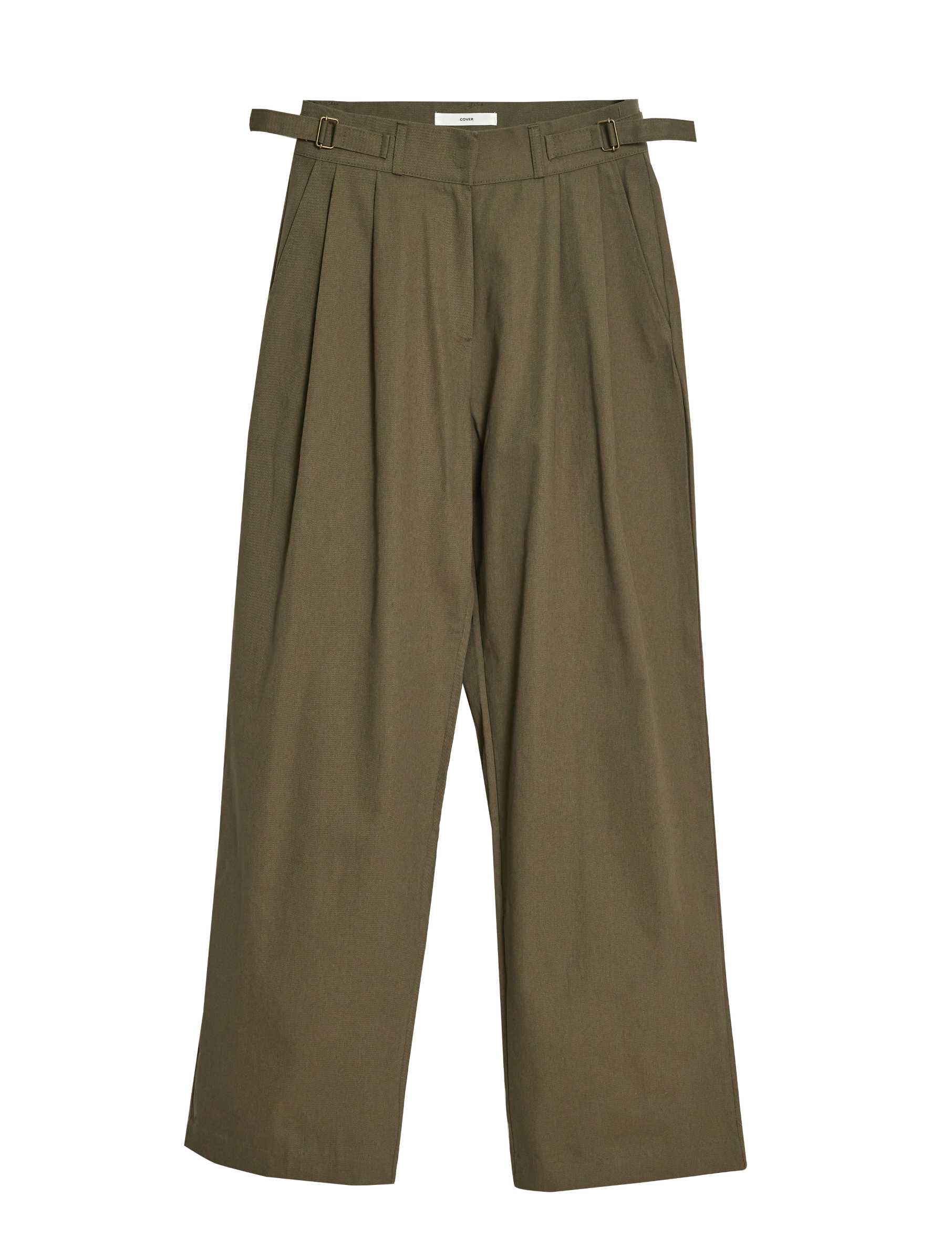 Product detailed view of the High-Rise Pleated Trouser displaying the front detailed designs of the trouser.