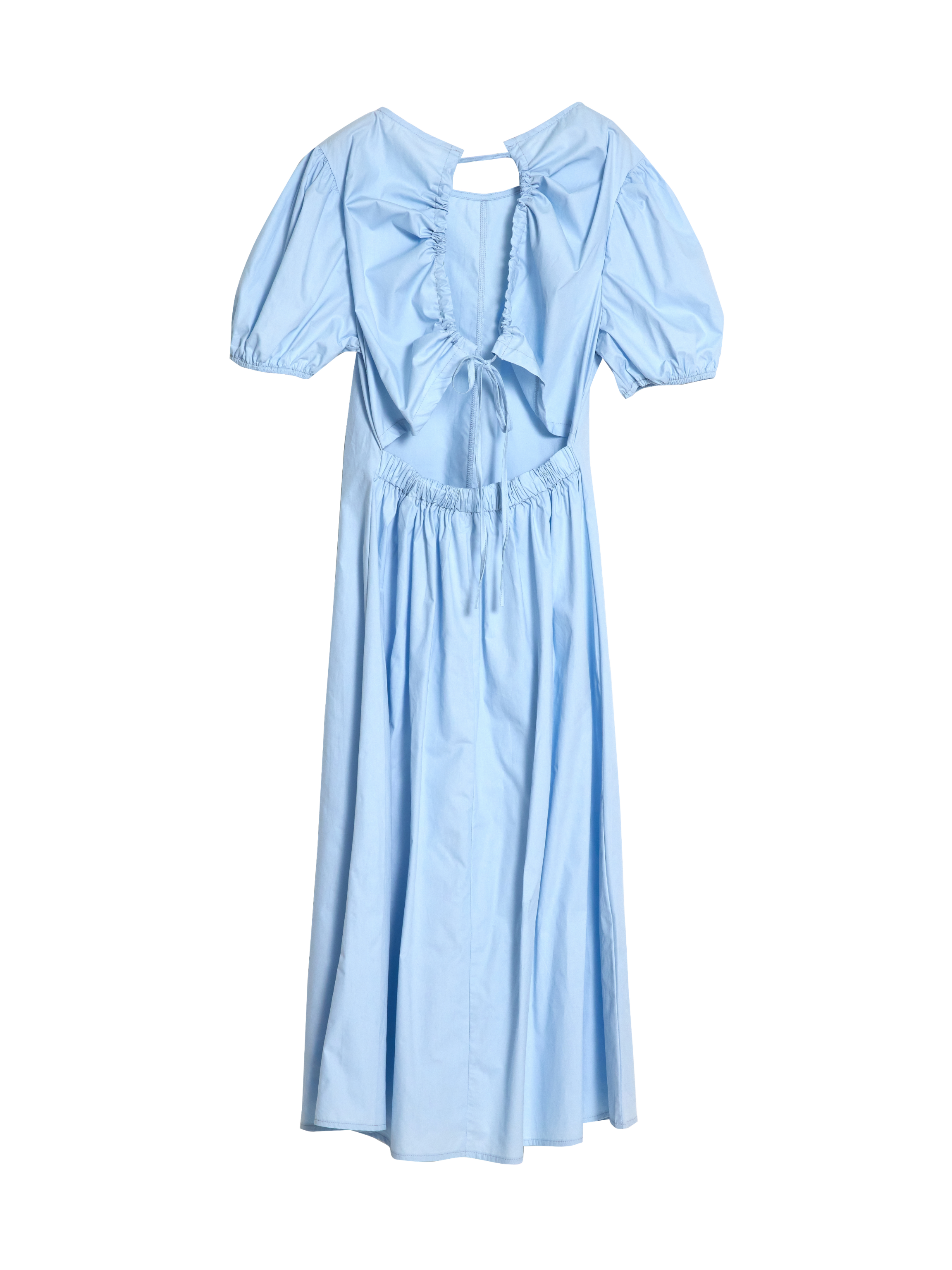 This is the back view of the light blue puff sleeve dress.