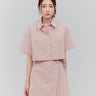 The front view of the shirt dress with elasticated details exemplifies the captivating essence of Korean aesthetic fashion.