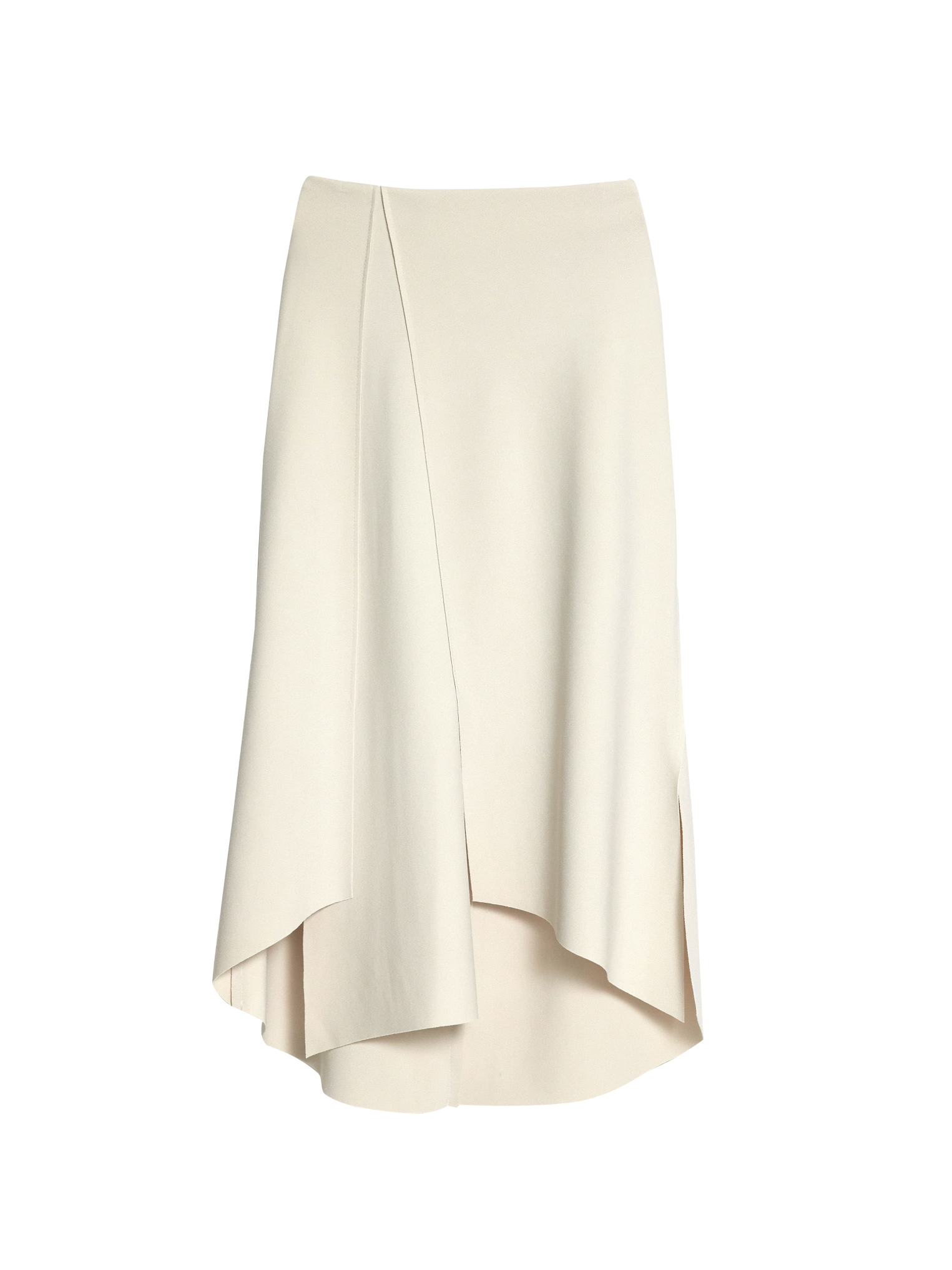 A product detailed view of the ivory tulip wrap skirt with white backdrop.