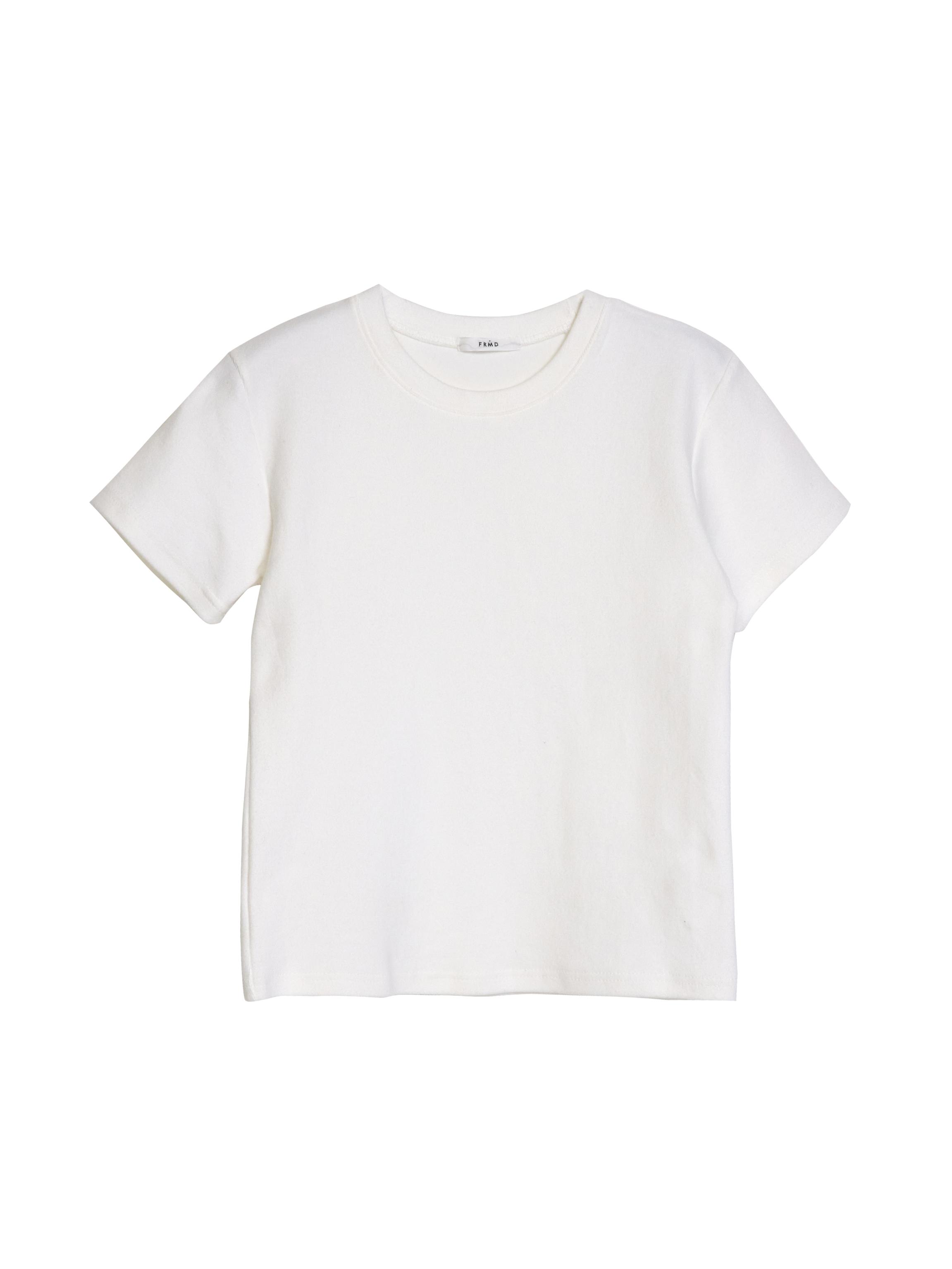 Frontside of the basic crewneck t-shirt with white color.