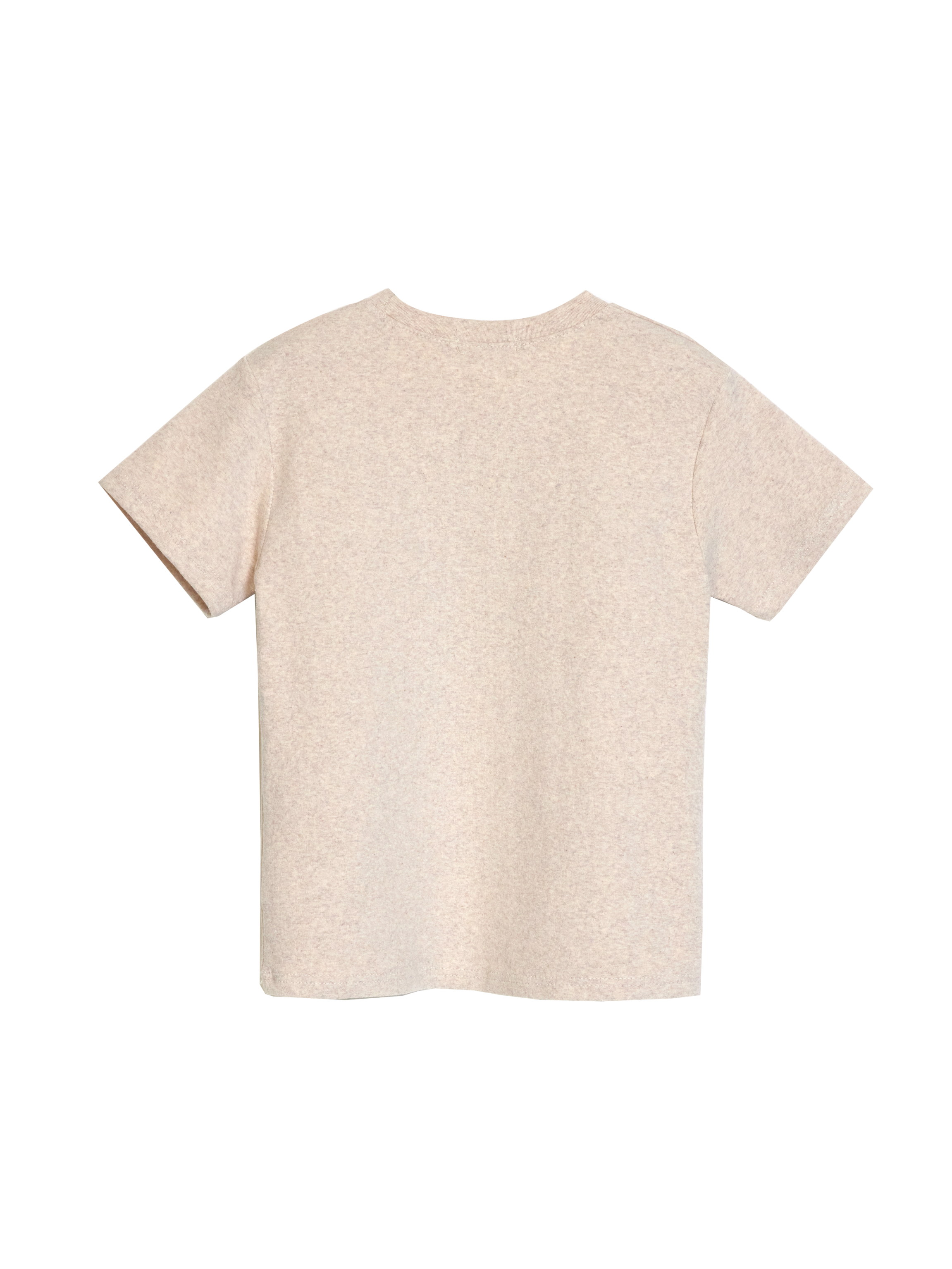 Backside of the basic crewneck t-shirt with beige color.