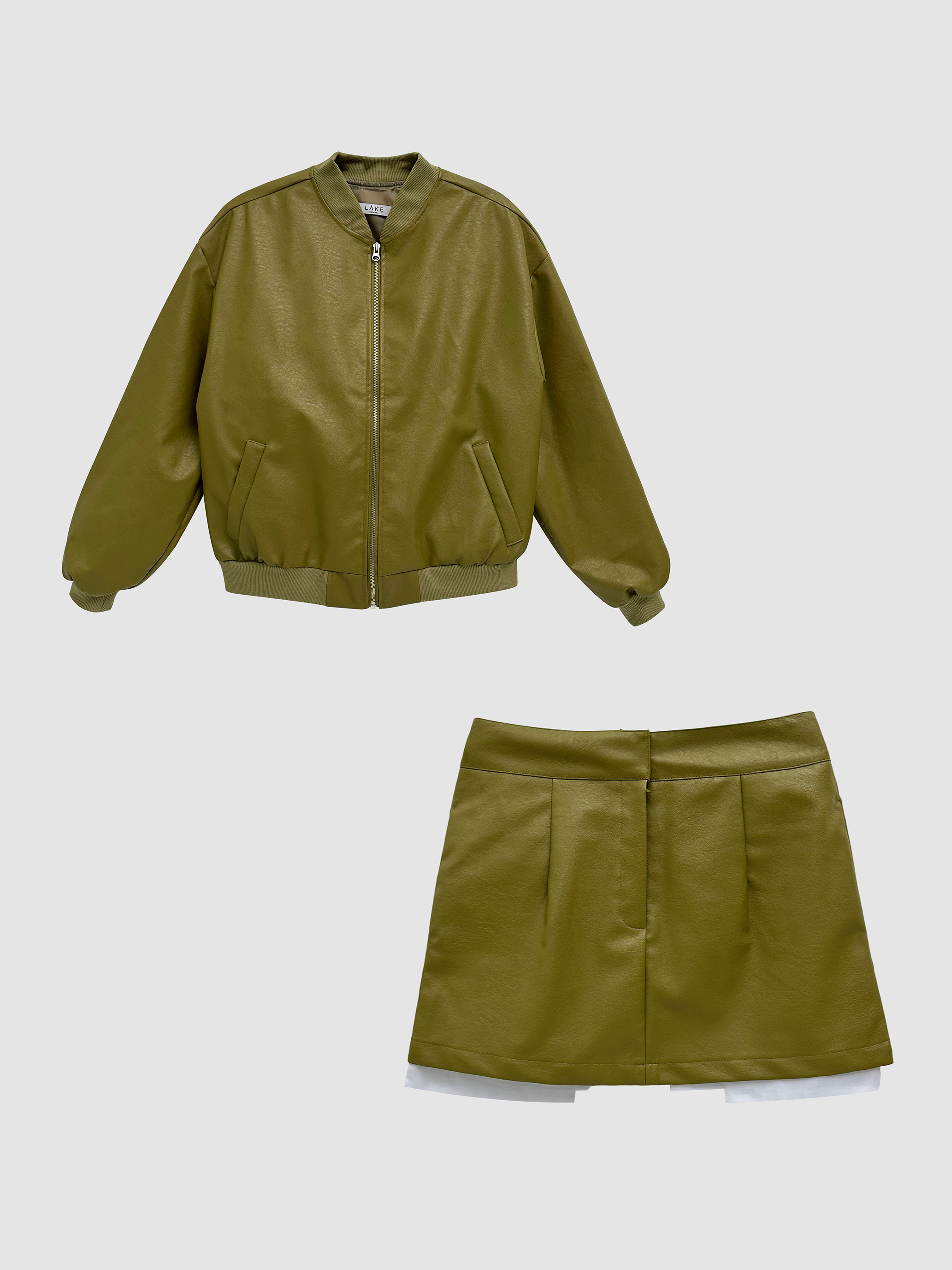 Leather Bomber Jacket and Mini Leather Skirt Set - Fuzzymore