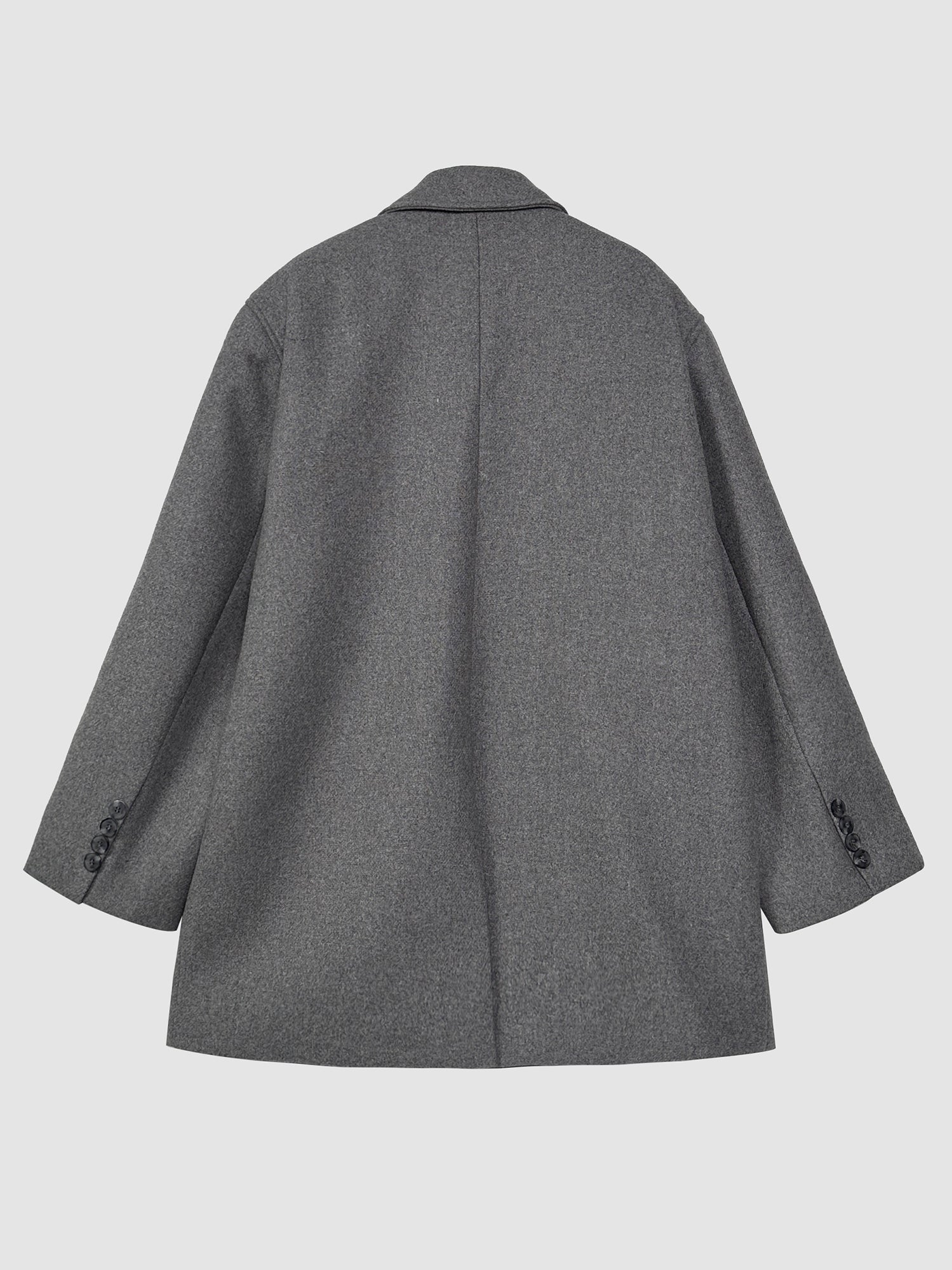 Back view of the 100 wool coat that displays the back design of the coat.