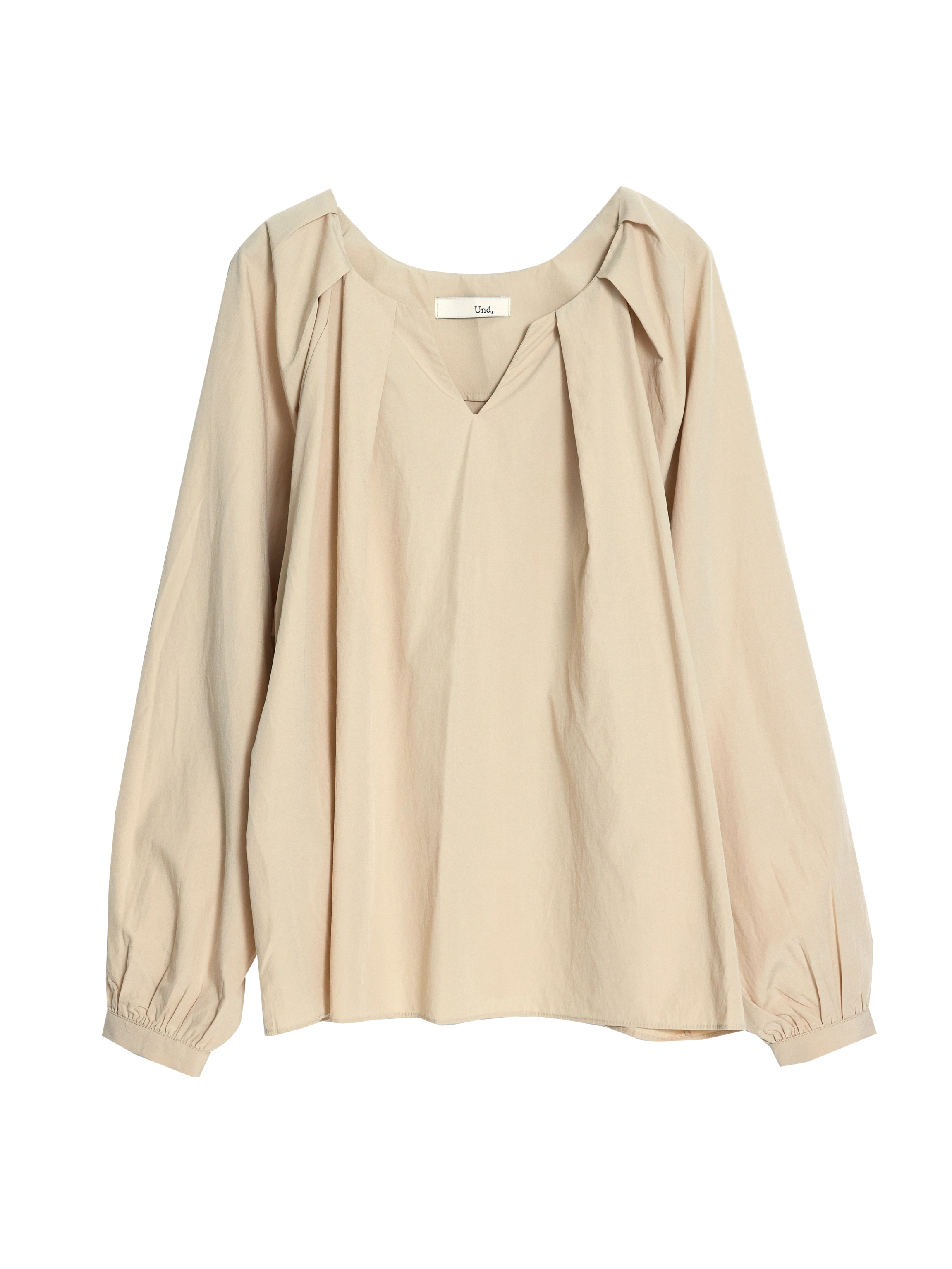 It captures the front side of the raglan sleeve blouse with white backdrop.