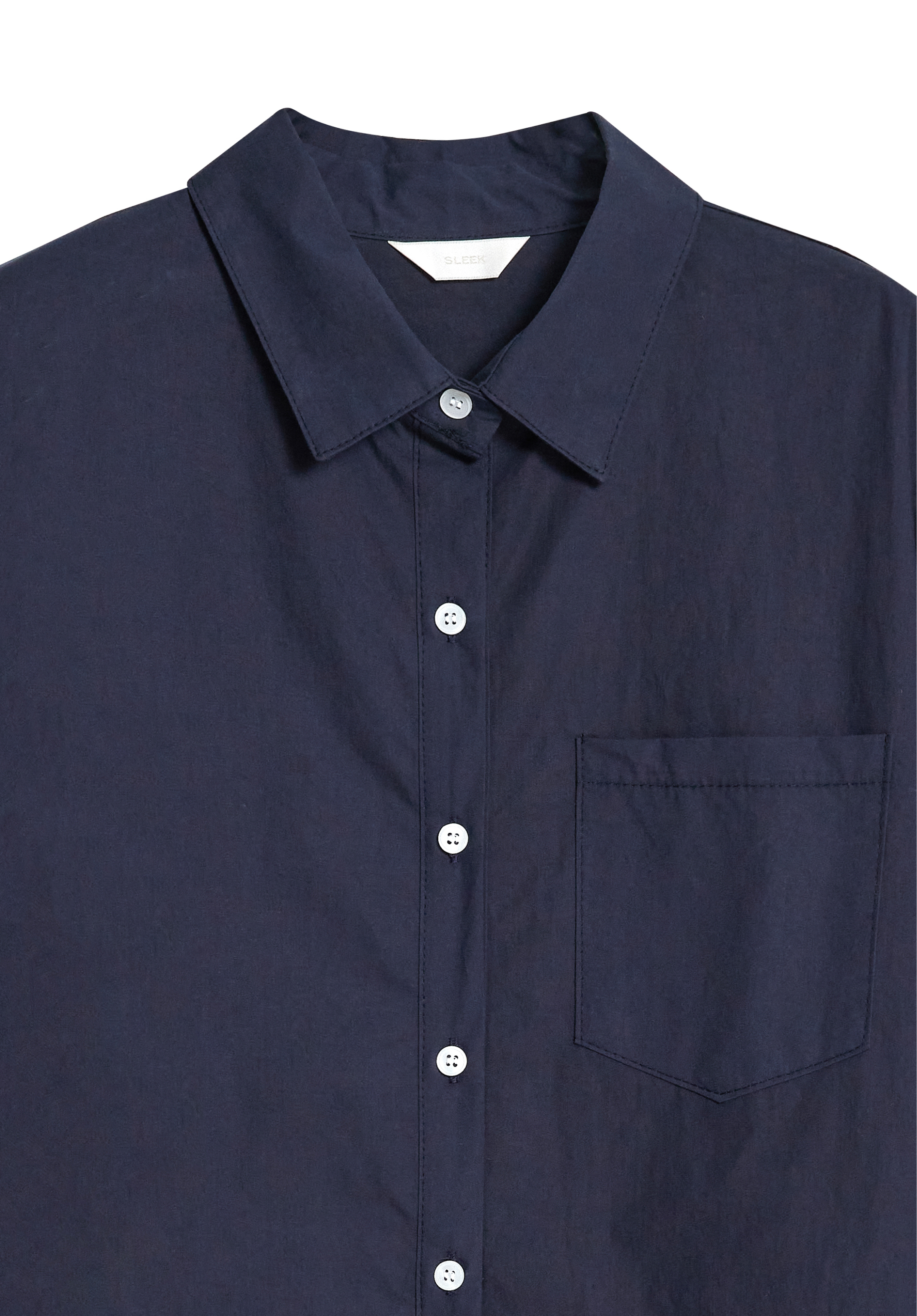 It's a zoomed-in shot of the navy shirt dress highlighting on the seams and button front details.