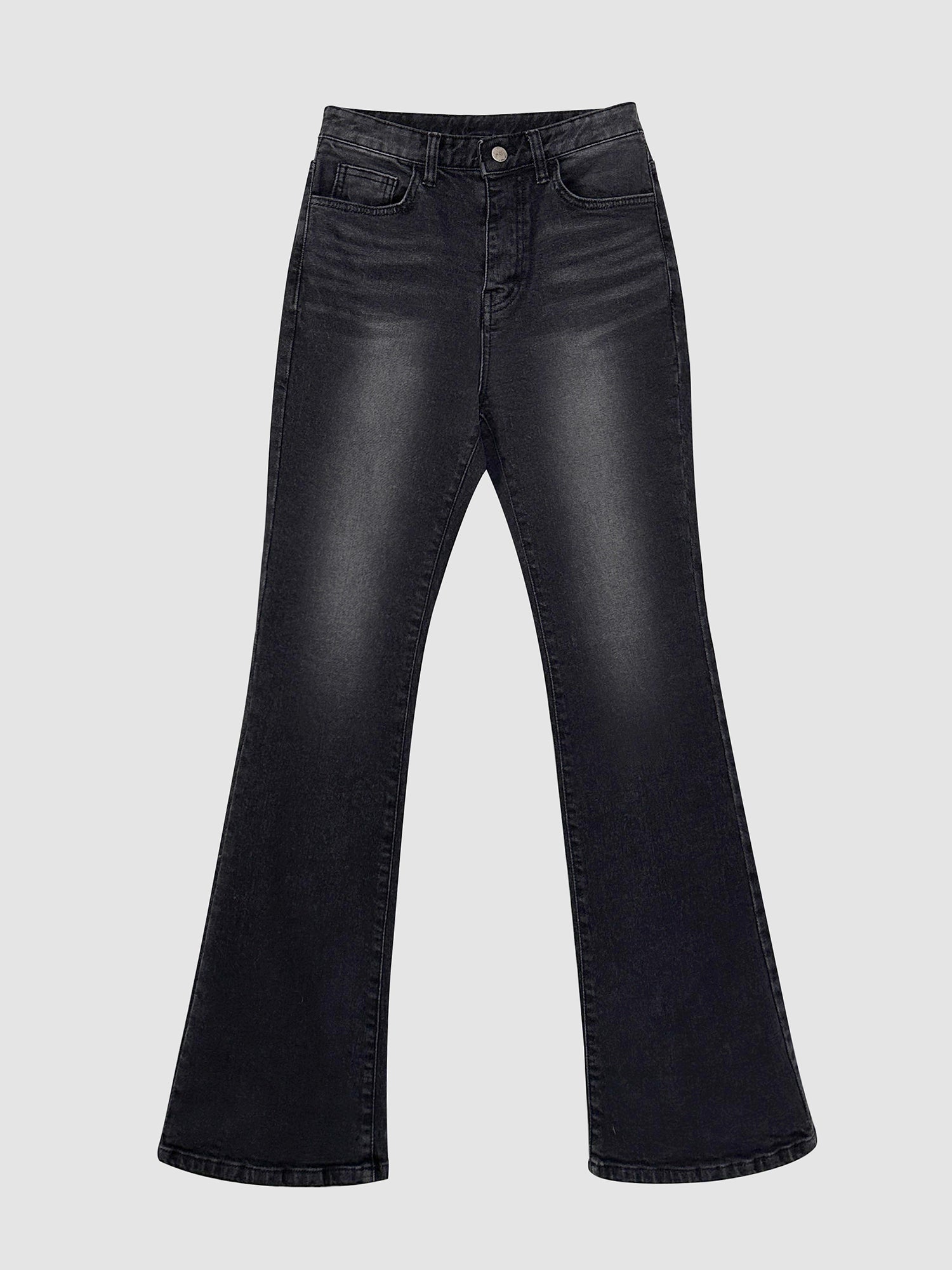 Frontal perspective of the skinny flare jeans, embodying the stylish essence of Korean street fashion.